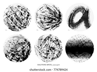 Halftone round spots set, vintage print effect