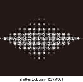Halftone round vector elements. Black and white sound waves. Music waveform background. You can use in club, radio, pub, party, concerts, recitals or the audio technology advertising background. 