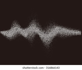 Halftone round vector elements.Black and white sound waves. Music waveform background. You can use in club, radio, pub, party, concerts, recitals or the audio technology advertising background.