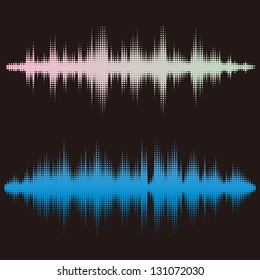 Halftone round vector elements.Vector sound waves. Music round waveform background. You can use in club, radio, pub, party, concerts, recitals or the audio technology advertising background.