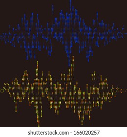 Halftone round vector elements.Vector sound waves. Music rock waveform background. You can use in club, radio, pub, party, concerts, recitals or the audio technology advertising background. 