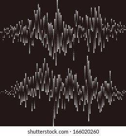 Halftone round vector elements.Vector sound waves. Music rock waveform background. You can use in club, radio, pub, party, concerts, recitals or the audio technology advertising background. 