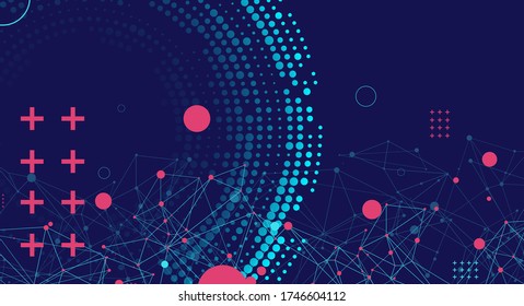 Halftone science background with connecting dots and lines. Digital data visualization.