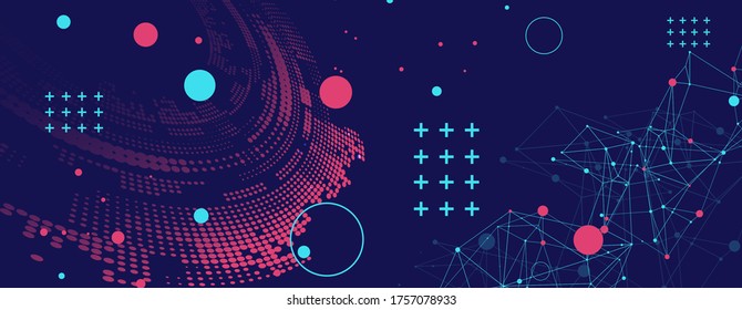 Halftone science background with connecting dots and lines. Digital data visualization.