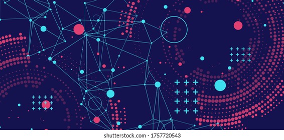 Halftone science background with connecting dots and lines. Digital data visualization.