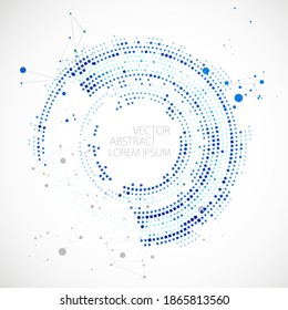 Halftone science background with connecting dots and lines. Digital data visualization.