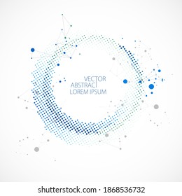 Halftone science background with connecting dots and lines. Digital data visualization.