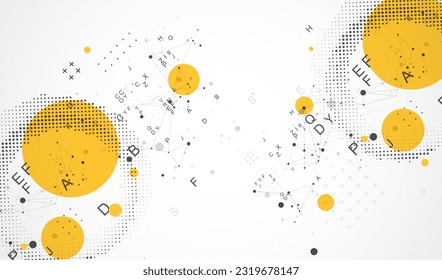 Halftone science background with connecting dots and lines. Digital data visualization.