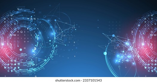 Halftone science background with connecting dots and lines. Digital data visualization.