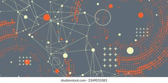 Fondo científico de semitono con puntos y líneas de conexión. Visualización de datos digitales. Vector