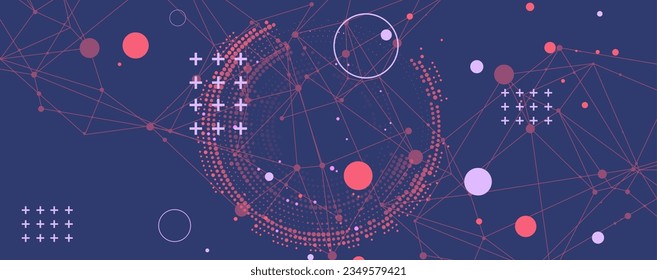 Halftone science background with connecting dots and lines. Digital data visualization. Vector