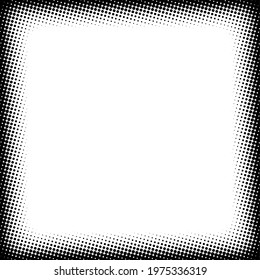 Halftone, screentone square format geometric picture, image frame, border. Blank, empty circles, dotted frame, border with copyspace