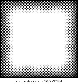 Halftone, screentone square format geometric picture, image frame, border. Blank, empty circles, dotted frame, border with copyspace