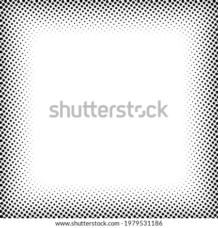 Halftone, screentone square format geometric picture, image frame, border. Blank, empty circles, dotted frame, border with copyspace