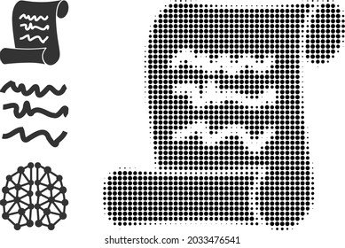 Halftone scribble page roll. Dotted scribble page roll constructed with small circle elements. Vector illustration of scribble page roll icon on a white background.