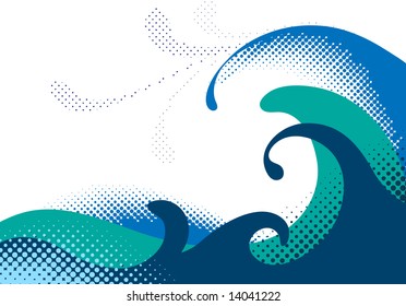 Halftone sea waves. Vector illustration