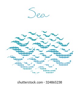 Halftone sea waves. Vector illustration