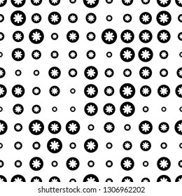 Halftone seamless abstract background with circles, stars, snowflakes. Infinity geometric pattern. Vector illustration.          