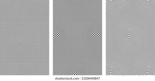 Halftone seamless pattern with the illusion of deformation. Vector background in retro style.
