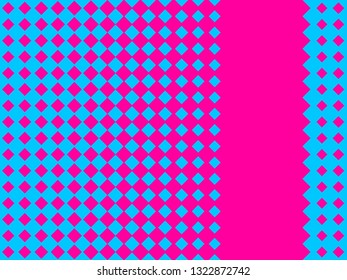 Halftone seamless pattern. Pop art rhombuses with pink and blue color. Vector illustration