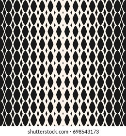 Halftone seamless pattern with rhombuses, ovals, mesh, lattice. Vector monochrome geometric texture with gradient transition effect. Stylish modern background. Design for decor, prints, textile, web 