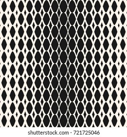 Halftone seamless pattern with rhombuses, ovals, mesh, lattice. Vector monochrome geometric texture with gradient transition effect. Hipster style background. Design for decor, prints, fabric, covers