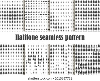 Halftone seamless pattern set, dotted backdrop with heart pop art style. St. Valentine's Day a collection of backgrounds. Black and white colors. Vector illustration