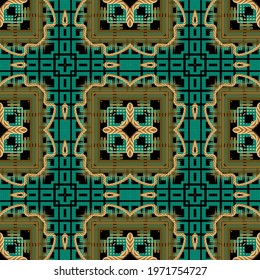 Halftone seamless pattern. Tribal ethnic vector colorful background. Repeat abstract geometric half tone backdrop. Modern ornaments. Braided ropes, dotted lines, dots, squares, shapes, frames.
