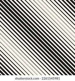 Halftone seamless pattern. Vector geometric half-tone background with diagonal straight thin and thick lines. Black and white striped texture. Gradient transition effect. Trendy abstract geo design