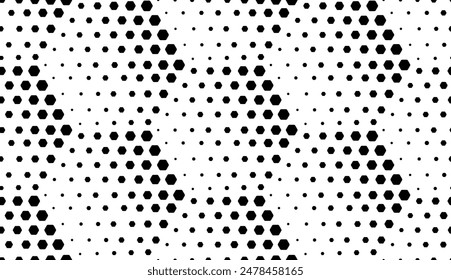 Halftone seamless pattern of vector. Hexagon dots Ink Print repeating patterns, Artistic black and white Background.