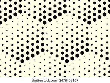 Halftone seamless pattern of vector. Hexagon dots Ink Print repeating patterns, Artistic black and white Background.