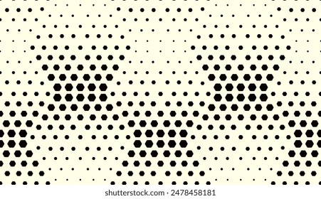 Halftone seamless pattern of vector. Hexagon dots Ink Print repeating patterns, Artistic black and white Background.