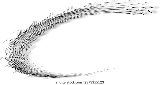 Halftone semi-oval star unwinding frame with smoky gradient shadow. Vector.