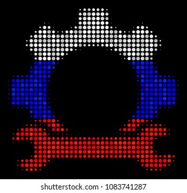 Halftone Service Tools icon colored in Russia state flag colors on a dark background. Vector collage of service tools icon designed from circle dots.