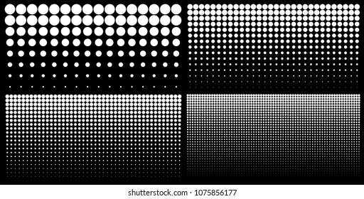 Halftone set of vertical gradient dots backgrounds, horizontal templates using halftone dots pattern. Vector illustration