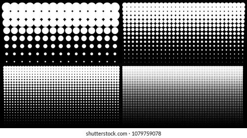 Halftone set of vertical gradient dots backgrounds, horizontal templates using halftone dots pattern. Vector illustration