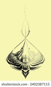 Halftone shaped dotted intertwined mandala with a lightened right sector for copying text. Embracing radial rays. For logos, trademarks, emblems. Vector.