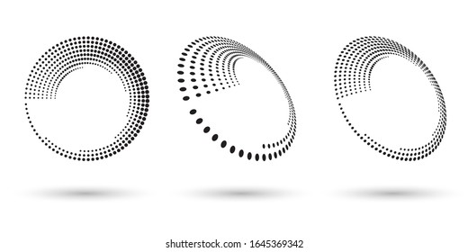 Formas de semitonos, elementos de diseño del logotipo de puntos abstractos para cualquier proyecto. Icono de redondeo o fondo. Ilustración del vector EPS10. vector de medio tono con puntos abstractos con diferentes perspectivas