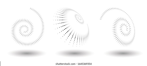 Halftone shapes, abstract dots logo emblem design element for any project. Round icon or backgroud. Vector EPS10 illustration. Abstract dotted halftone vector with differents perspective