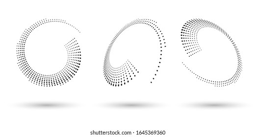Halftone Formen, abstrakte Punkte Logo-Design-Element für jedes Projekt. Rund Symbol oder Hintergrund. Vektorillustration EPS10 Illustration. Abstrakte gepunktete Halfton-Vektorillustration mit unterschiedlicher Perspektive