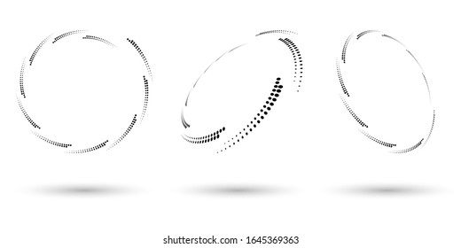 Halftone shapes, abstract dots logo emblem design element for any project. Round icon or backgroud. Vector EPS10 illustration. Abstract dotted halftone vector with differents perspective