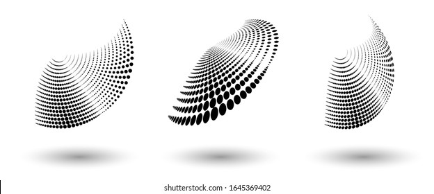 Halftone shapes, abstract dots logo emblem design element for any project. Round icon or backgroud. Vector EPS10 illustration. Abstract dotted halftone vector with differents perspective