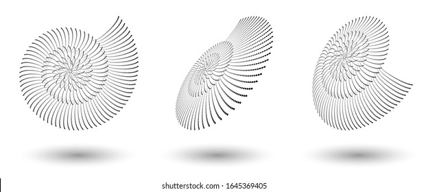 Halftone shapes, abstract dots logo emblem design element for any project. Round icon or backgroud. Vector EPS10 illustration. Abstract dotted halftone vector with differents perspective