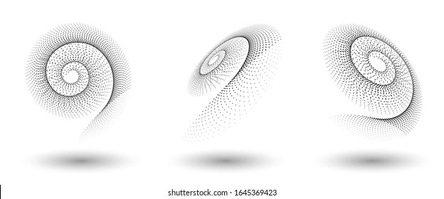 Halftone shapes, abstract dots logo emblem design element for any project. Round icon or backgroud. Vector EPS10 illustration. Abstract dotted halftone vector with differents perspective