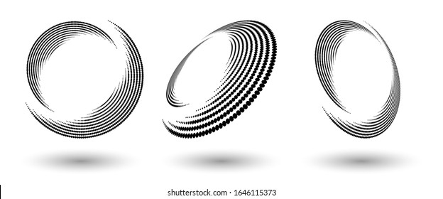 Formas de semitonos, emblema del logotipo de puntos abstractos o elemento de diseño para cualquier proyecto. Icono de redondeo o fondo. Ilustración del vector EPS10. vector de medio tono con puntos abstractos con diferentes perspectivas
