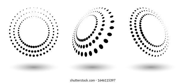 Halftone shapes, abstract dots logo emblem or design element for any project. Round icon or backgroud. Vector EPS10 illustration. Abstract dotted halftone vector with differents perspective