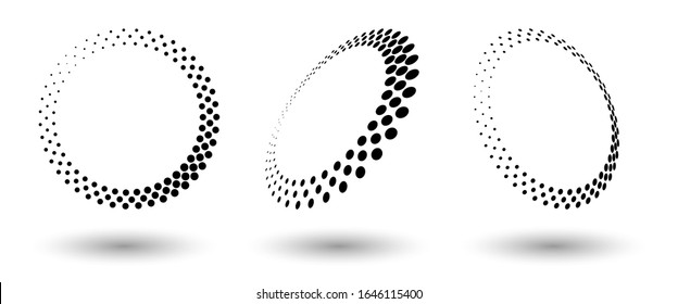 Formas de semitonos, emblema del logotipo de puntos abstractos o elemento de diseño para cualquier proyecto. Icono de redondeo o fondo. Ilustración del vector EPS10. vector de medio tono con puntos abstractos con diferentes perspectivas