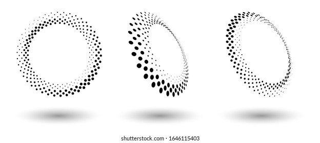 Formas de meio-tom, pontos abstratos logotipo emblema ou elemento de design para qualquer projeto. Ícone ou plano de fundo redondo. Ilustração do Vetor EPS10. Vetor de meio-tom pontilhado abstrato com perspectiva diferente