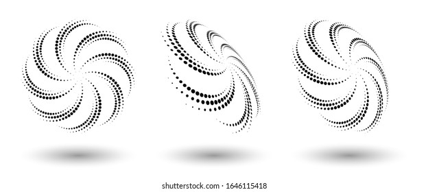 Halftone shapes, abstract dots logo emblem or design element for any project. Round icon or backgroud. Vector EPS10 illustration. Abstract dotted halftone vector with differents perspective