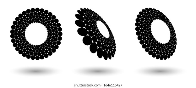 Formas de semitonos, emblema del logotipo de puntos abstractos o elemento de diseño para cualquier proyecto. Icono de redondeo o fondo. Ilustración del vector EPS10. vector de medio tono con puntos abstractos con diferentes perspectivas